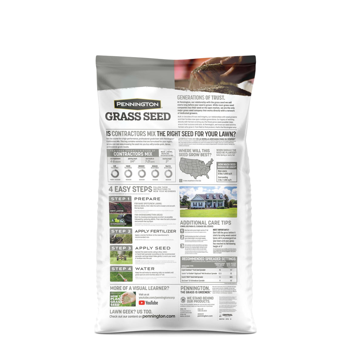 Pennington Contractors Grass Seed Mix creates dense growth for a fuller, resilient turf.