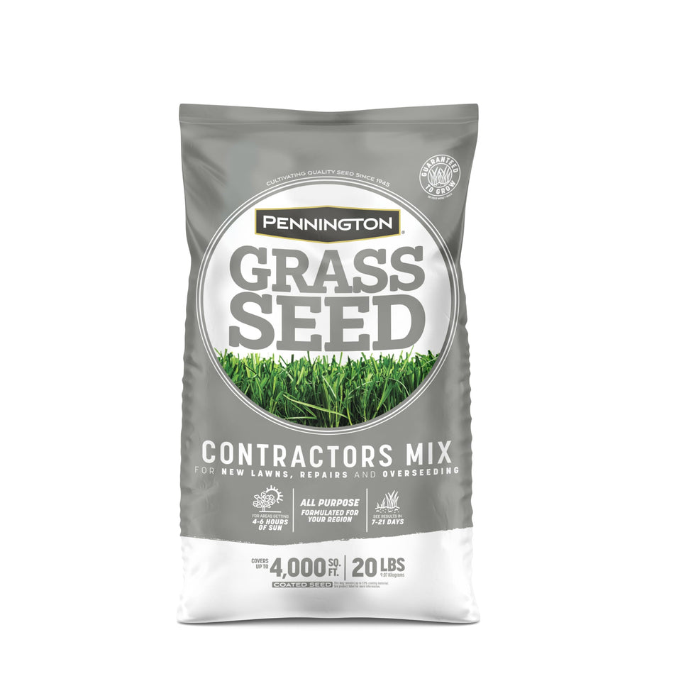 Pennington Contractors Grass Seed Mix Central 20 lb bag ready for local establishment and quick germination.