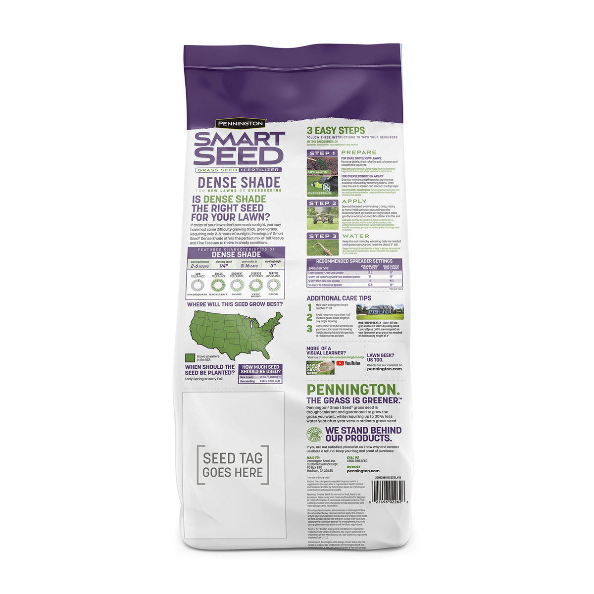 Pennington Dense Shade blend of tall and fine fescue thrives in partial shade.