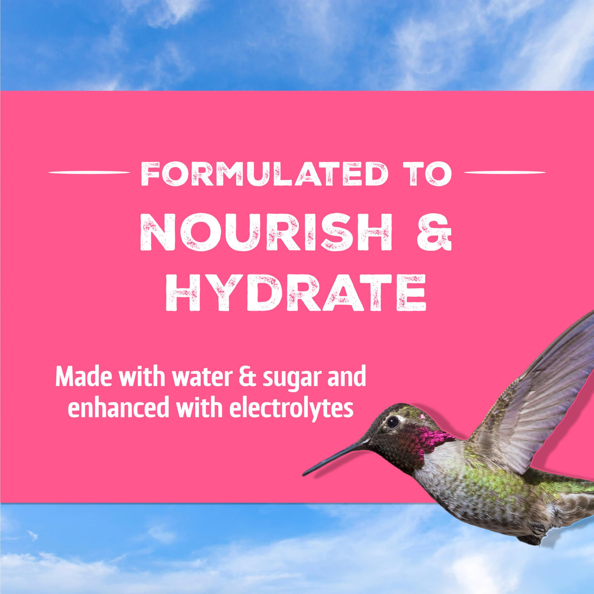 Dye-free, clear Pennington Electro-Nectar mirrors natural nectar for healthier-looking feeders.