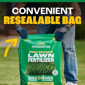 Pennington Full Season Lawn Fertilizer spreader application demonstrating even coverage