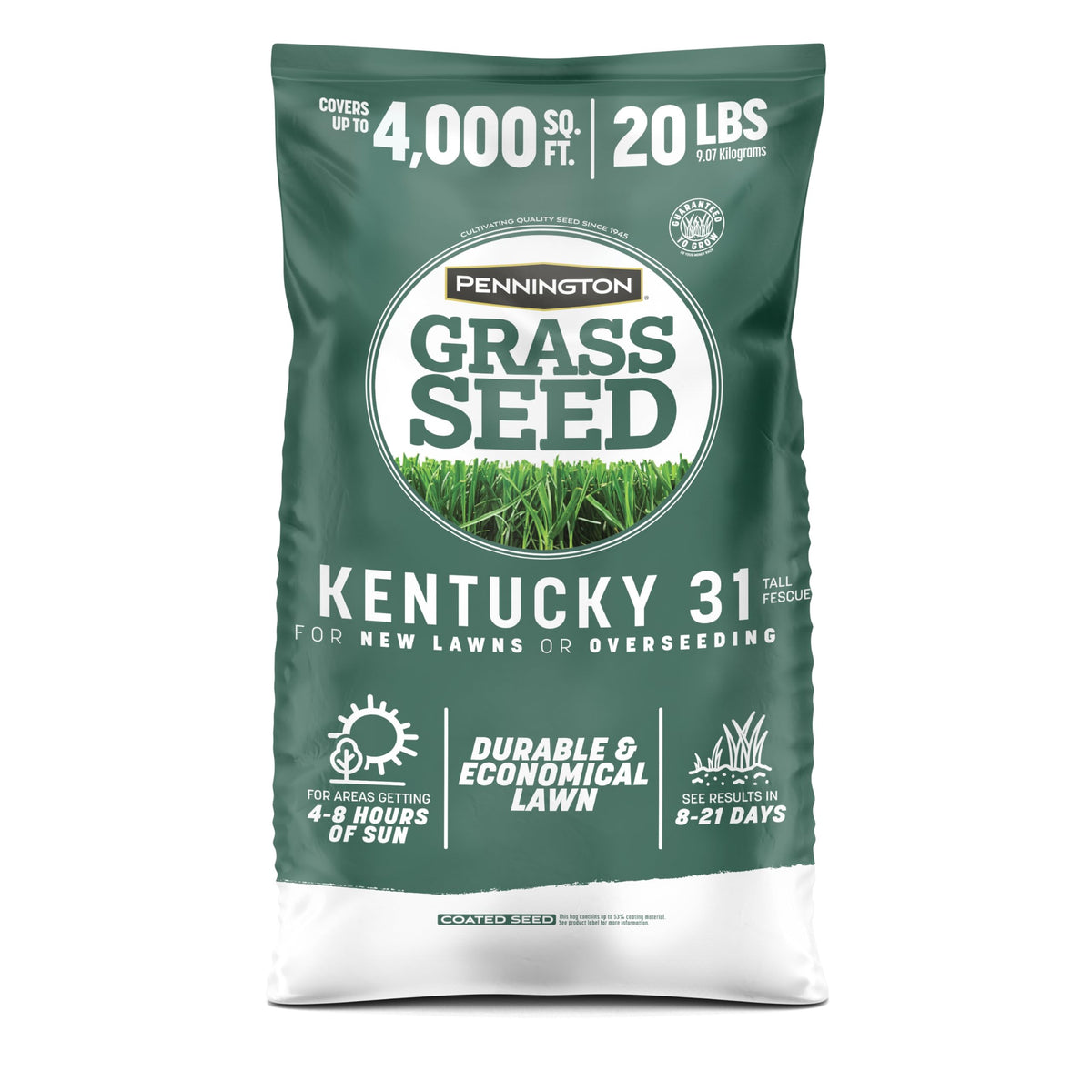 Pennington Kentucky 31 Tall Fescue seed bag ready for planting to establish a durable lawn.