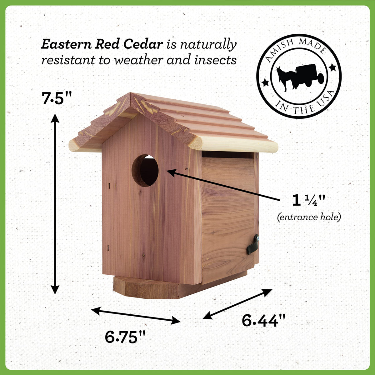 Pennington Pride Cedar Birdhouse entrance hole 1¼ inch for small cavity nesters.
