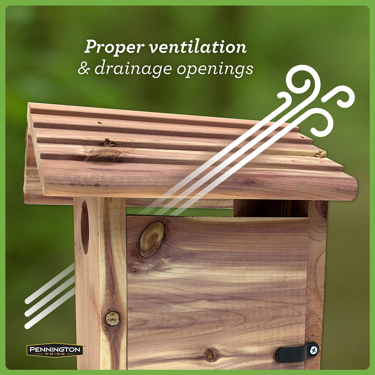 Pennington Pride Cedar Birdhouse ventilation and drainage for a dry interior.