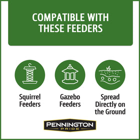Backyard wildlife visiting with Pennington Pride Squirrel & Critter in the feeding area.