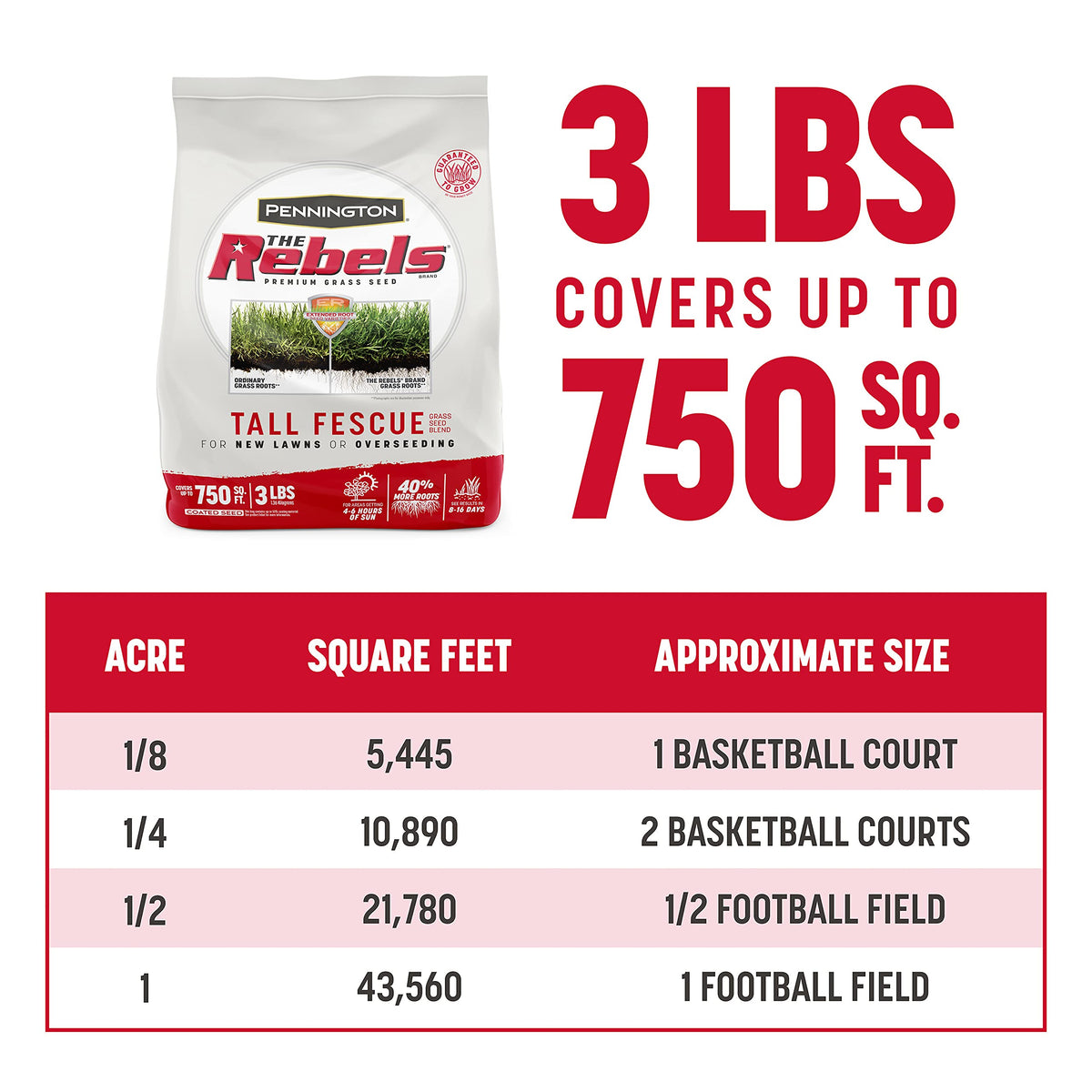 Pennington Rebels coverage 750 sq ft—perfect for overseeding existing lawns.