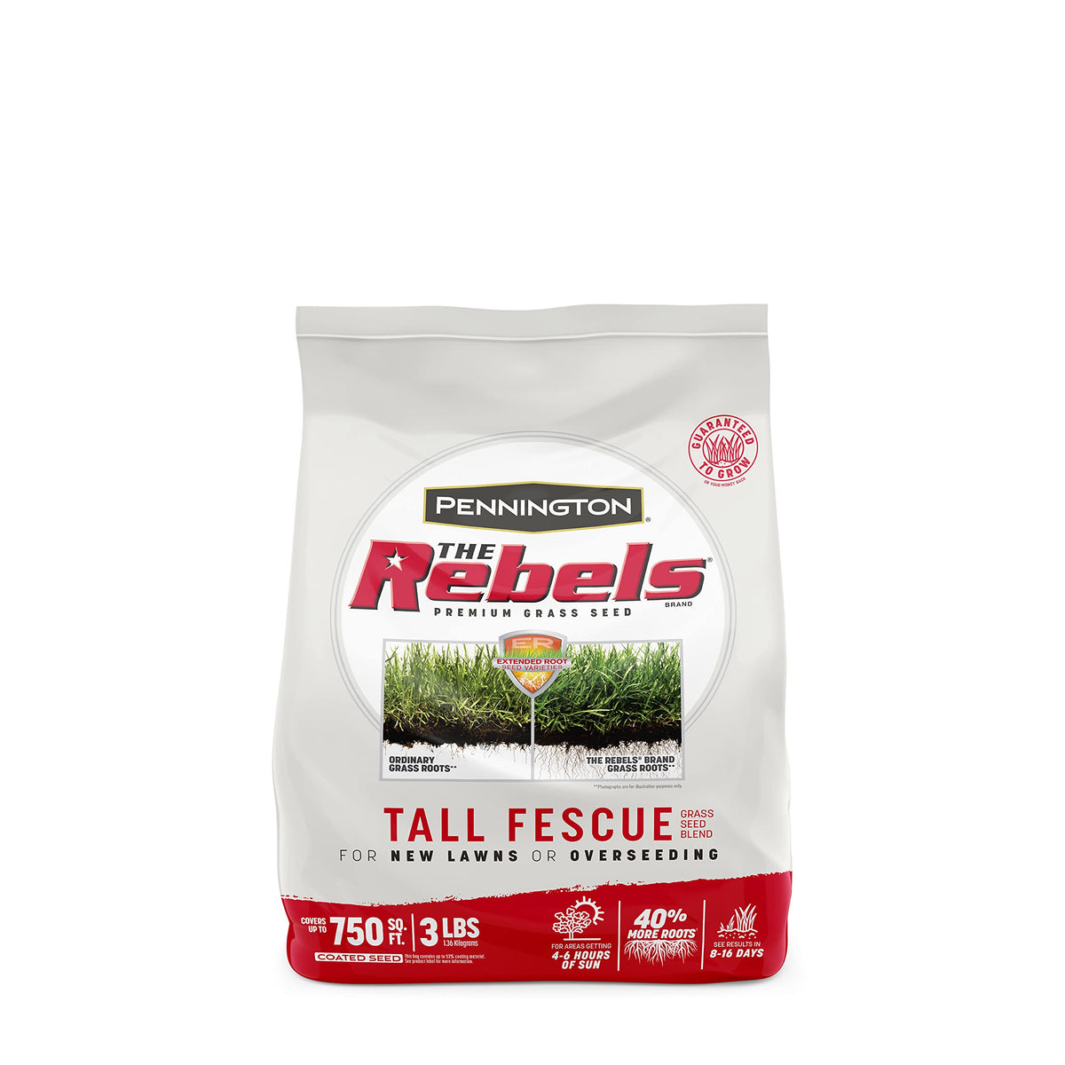 Pennington Rebels Tall Fescue seed bag—premium seed for a resilient, dense lawn.