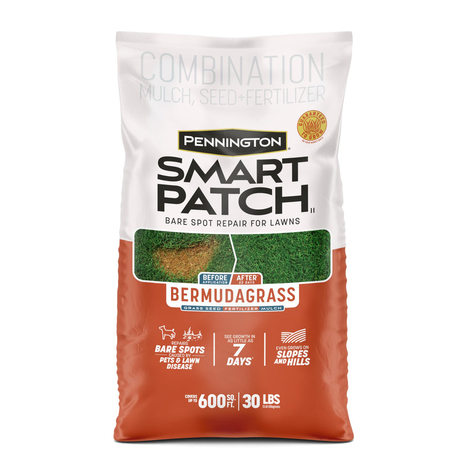 Pennington Smart Patch bermudagrass seed for bare spots promotes quicker lawn repair.