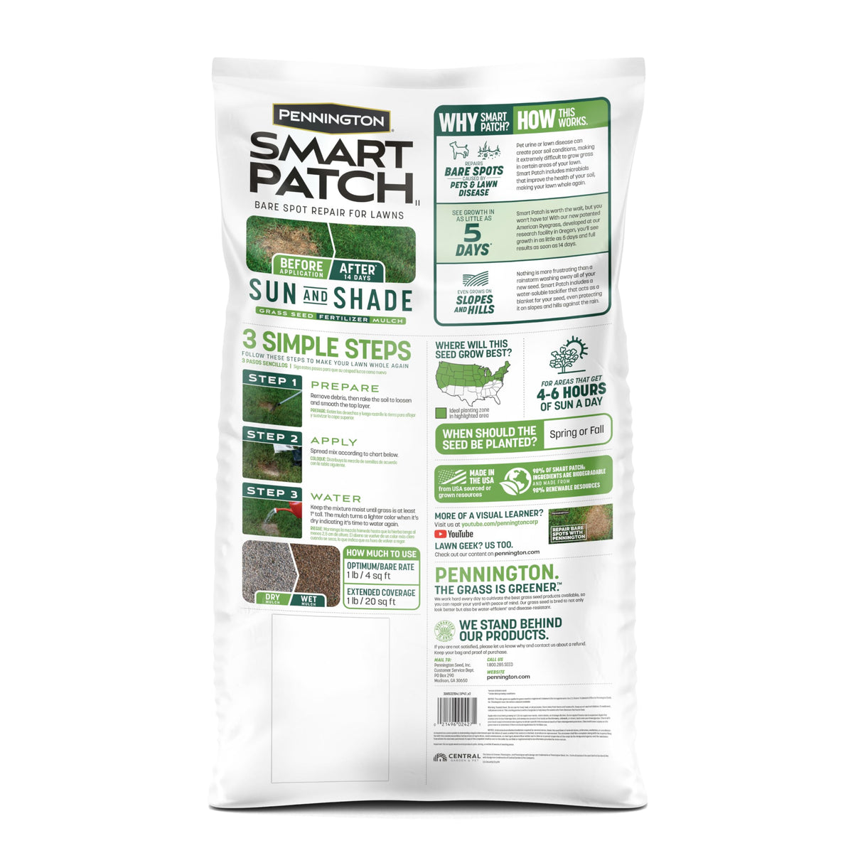 Pennington Smart Patch Sun & Shade seed blend suitable for sun or shade spots