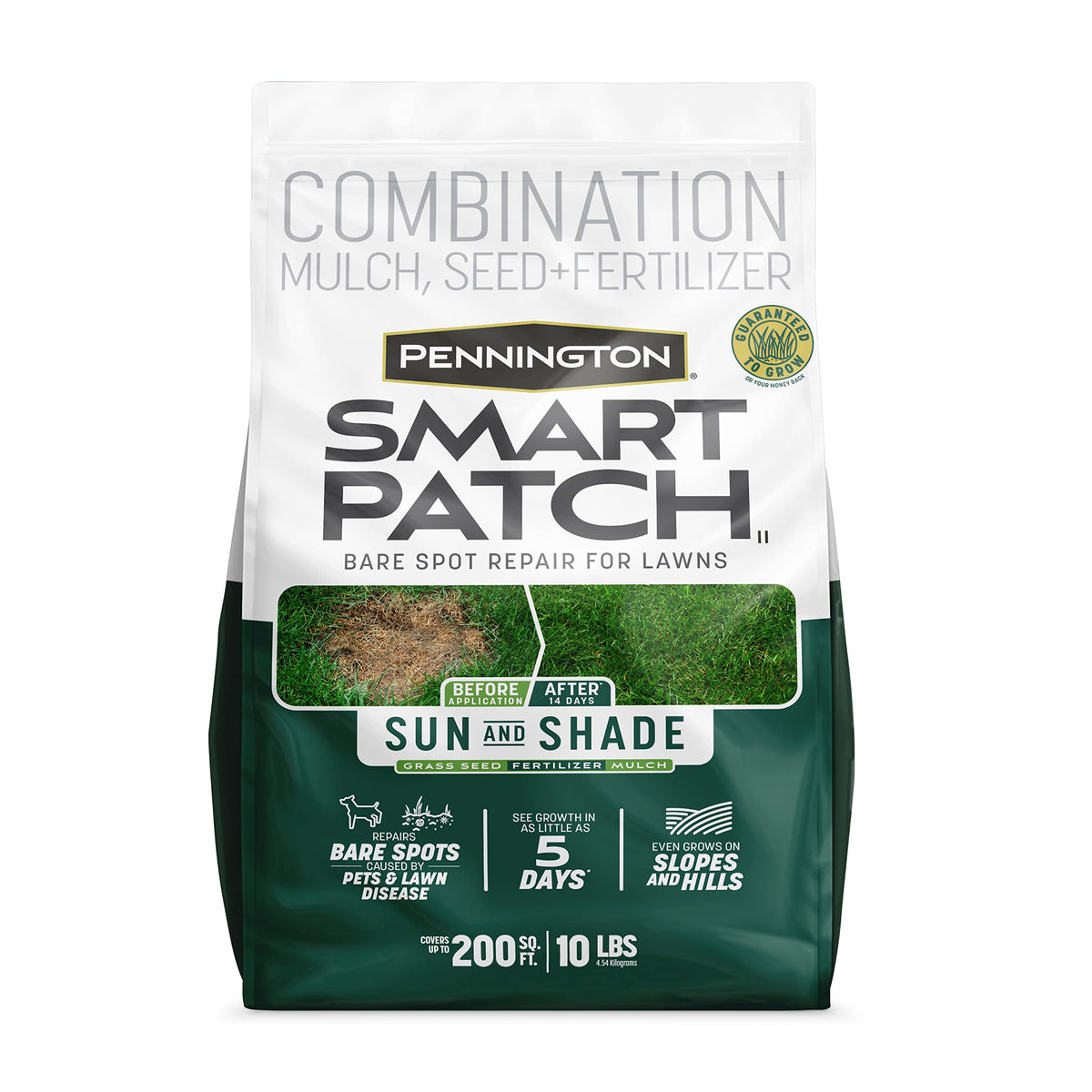 Pennington Smart Patch Sun & Shade seed mix for versatile lawn repair across sun and shade.