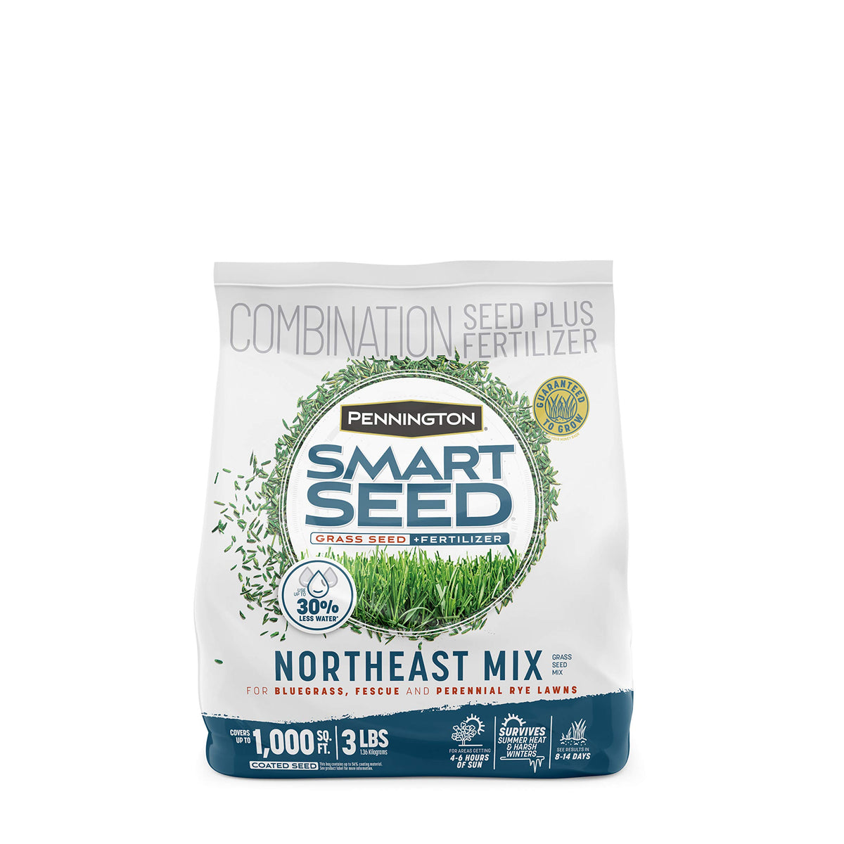 Pennington Smart Seed Northeast Grass Mix bag ready for lawn seeding and coverage