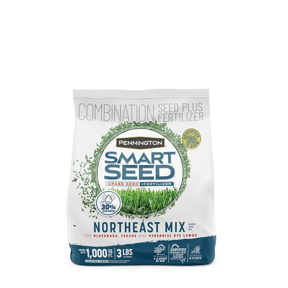 Pennington Smart Seed Northeast Grass Mix bag ready for lawn seeding and coverage