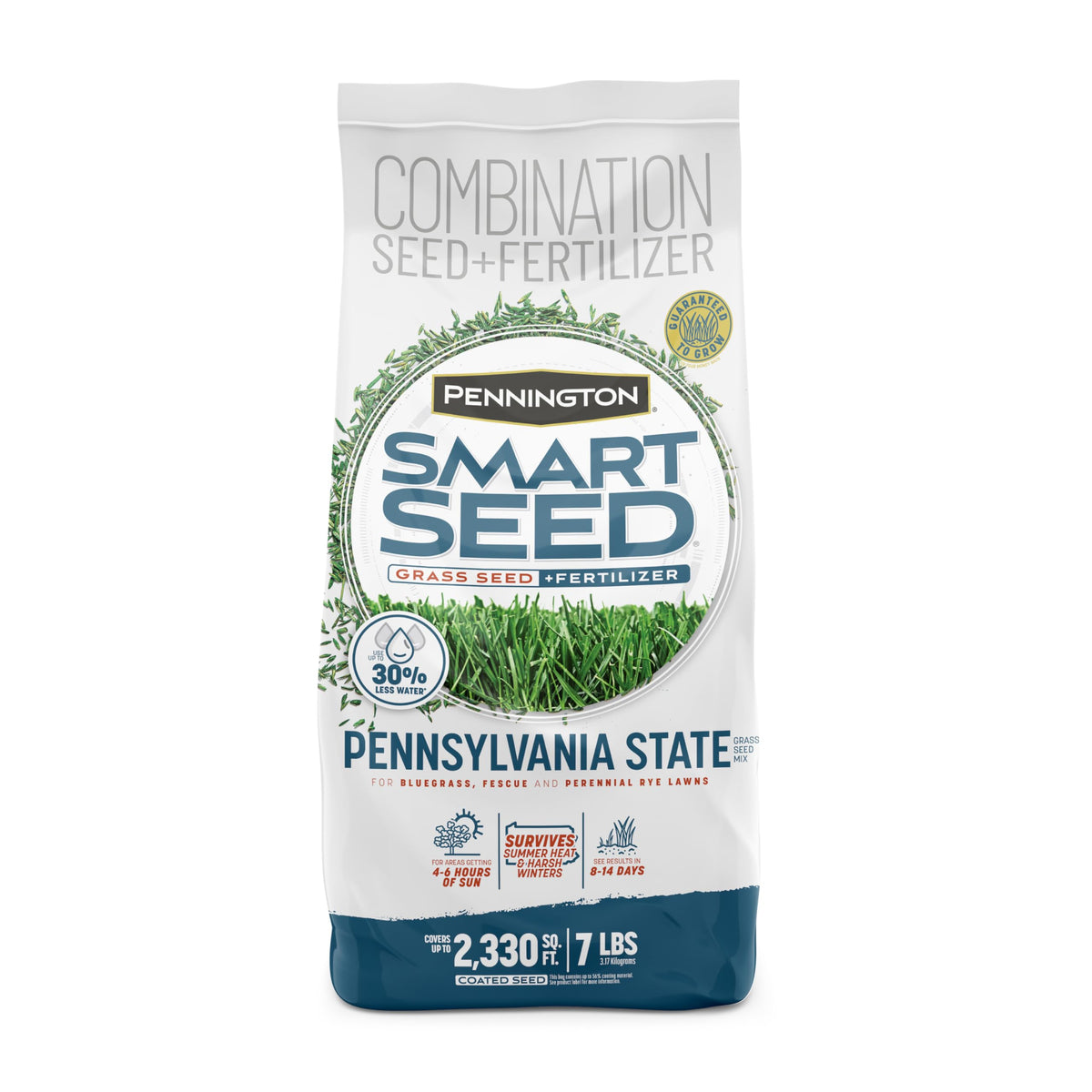 Pennington Smart Seed Pennsylvania Mix bag front showing premium turf blend for PA climates.