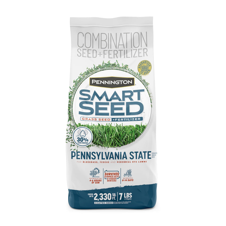 Pennington Smart Seed Pennsylvania Mix bag front showing premium turf blend for PA climates.