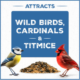 Pennington wild bird seed ingredients sunflower, milo, millet, wheat for diverse visitors.