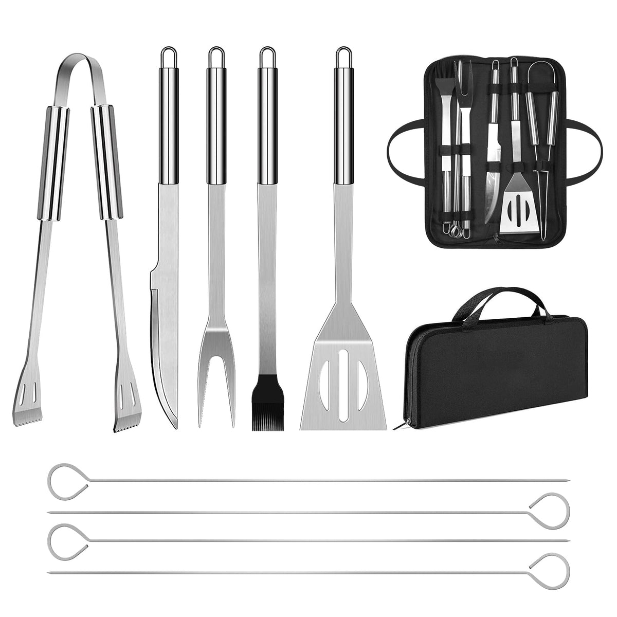 Penobon BBQ Utensil Set in case protects tools for camping and backyard grilling.