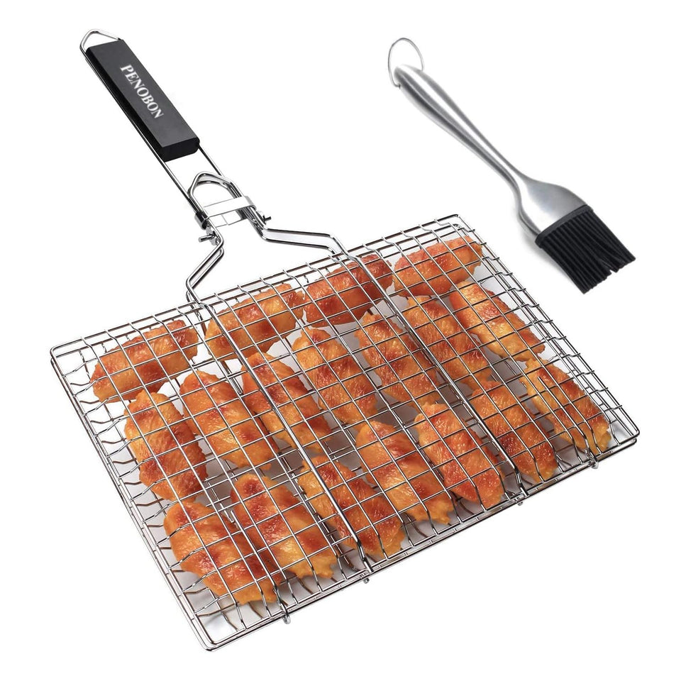 Penobon Fish Grilling Basket folding portable design for travel grilling