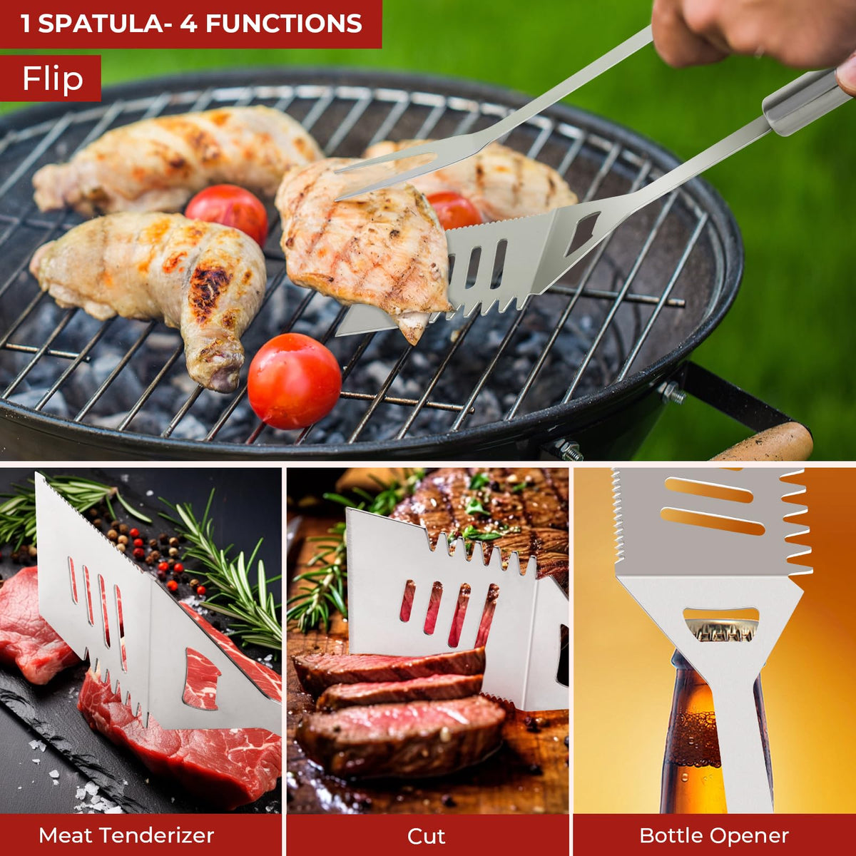 Penobon grill tongs in action for easy flipping.