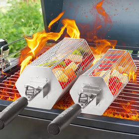 Penobon hexagonal large basket on grill delivers even heating for vegetables and meat.