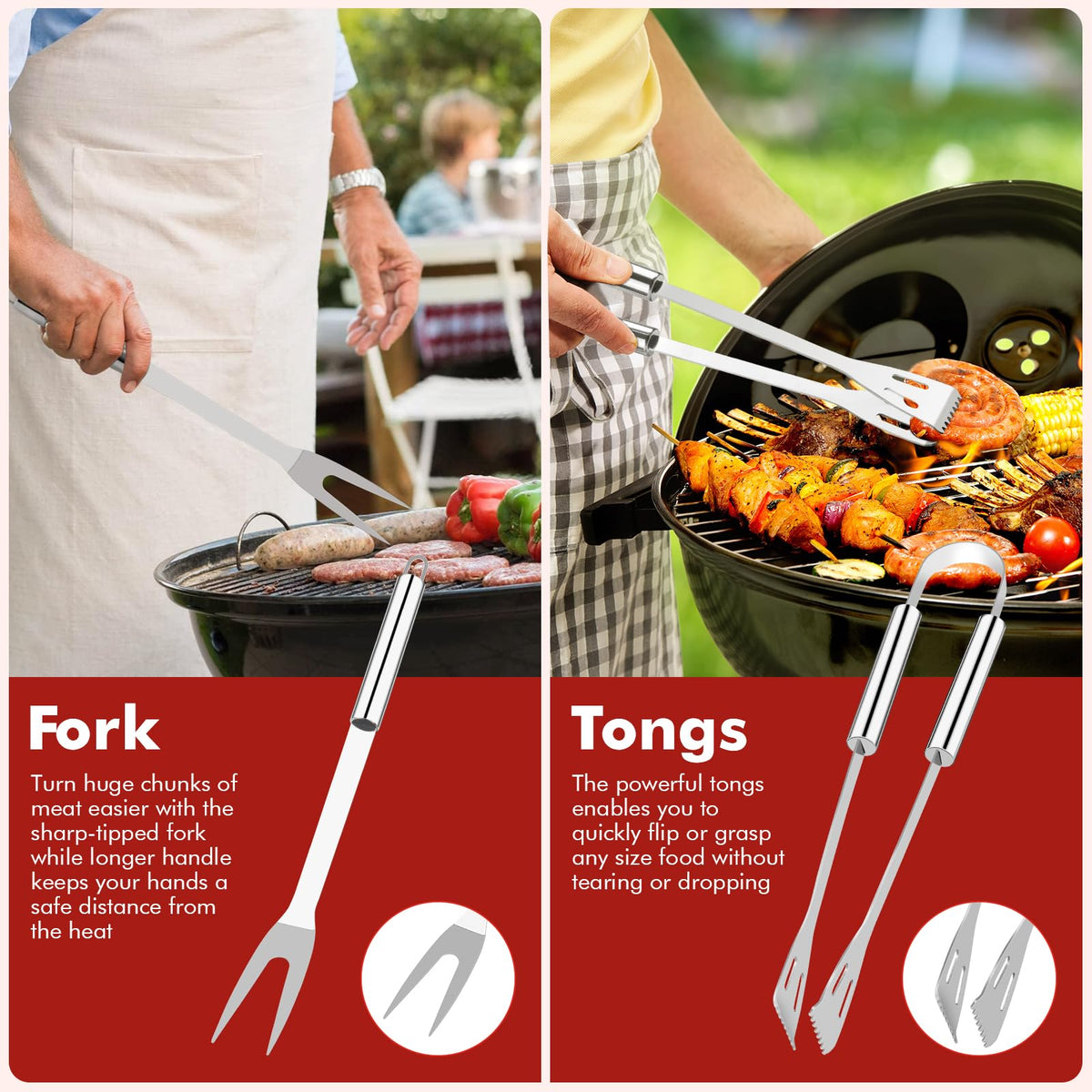 Penobon meat fork with extended handle for safety.