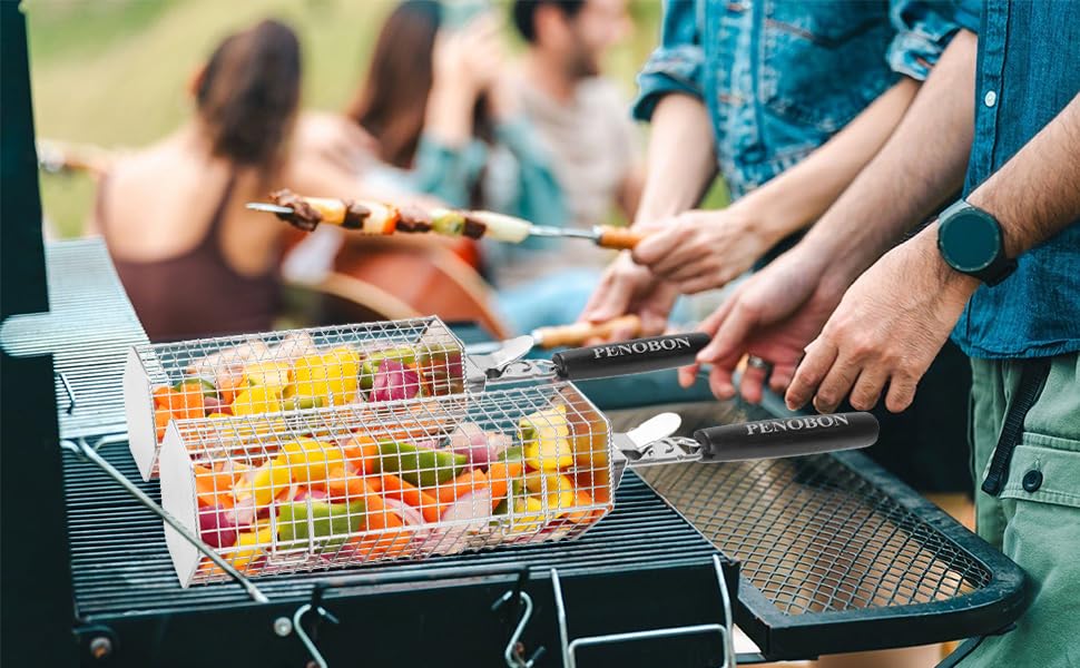 Penobon grill basket versatile for fries, wings, or seafood with crispy results.