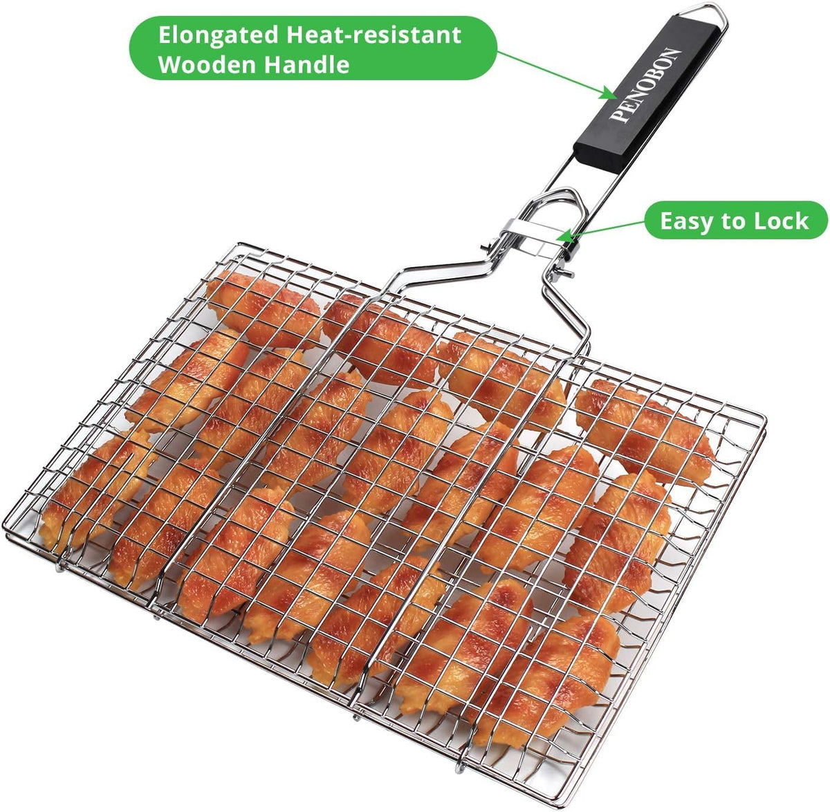 Penobon Removable handle BBQ basket enabling easy care