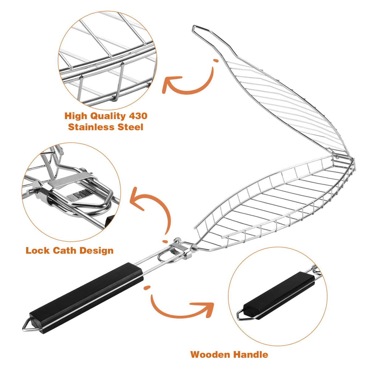 Penobon grill basket with removable wooden handle for easy storage