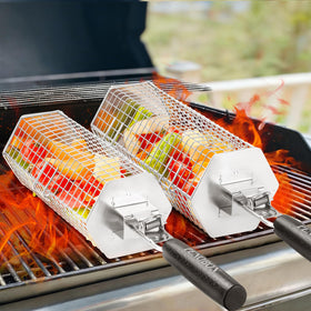 Penobon rolling action basket over grill ensures uniform browning.