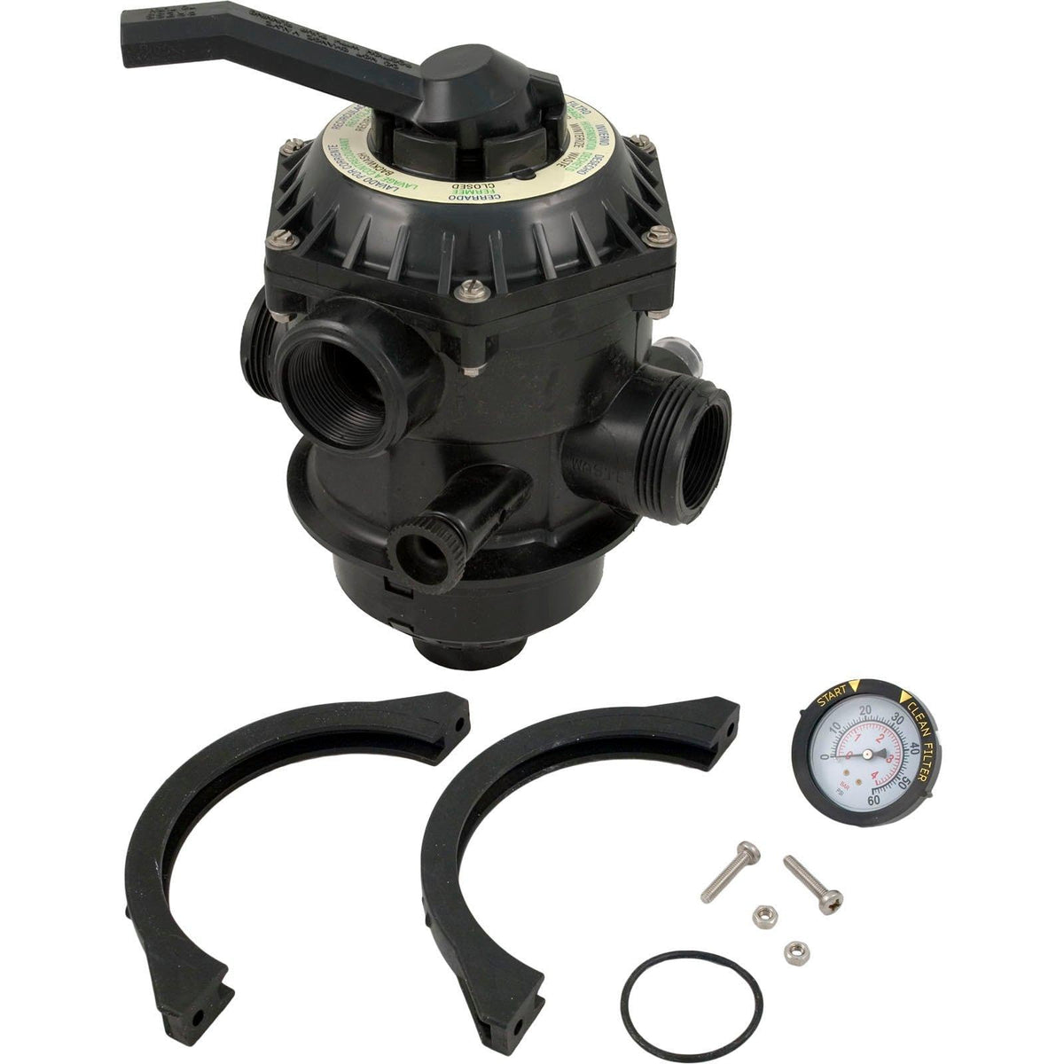 Pentair 262506 six-way clamp-style valve enables easy multi-port control for pool filters.