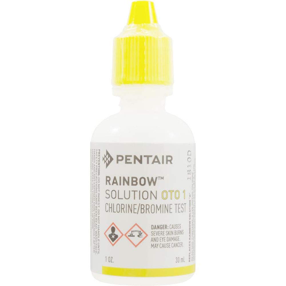 Pentair OTO test solution label close-up with quick-read instructions.