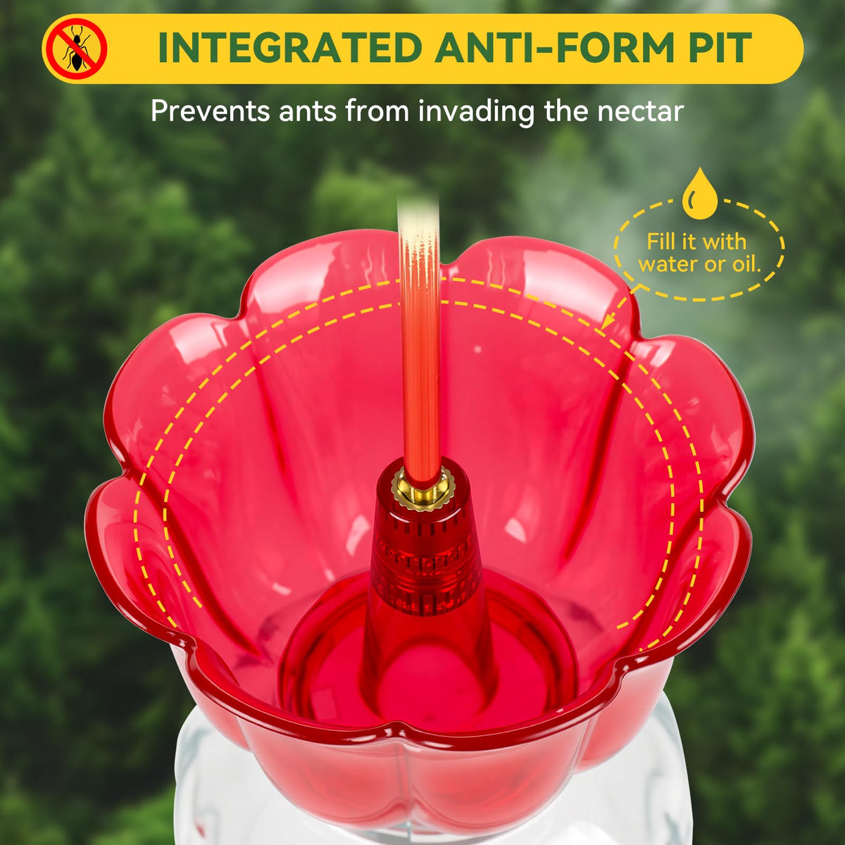 PENXUA 8.3 oz hummingbird feeder is easy to refill and monitor.