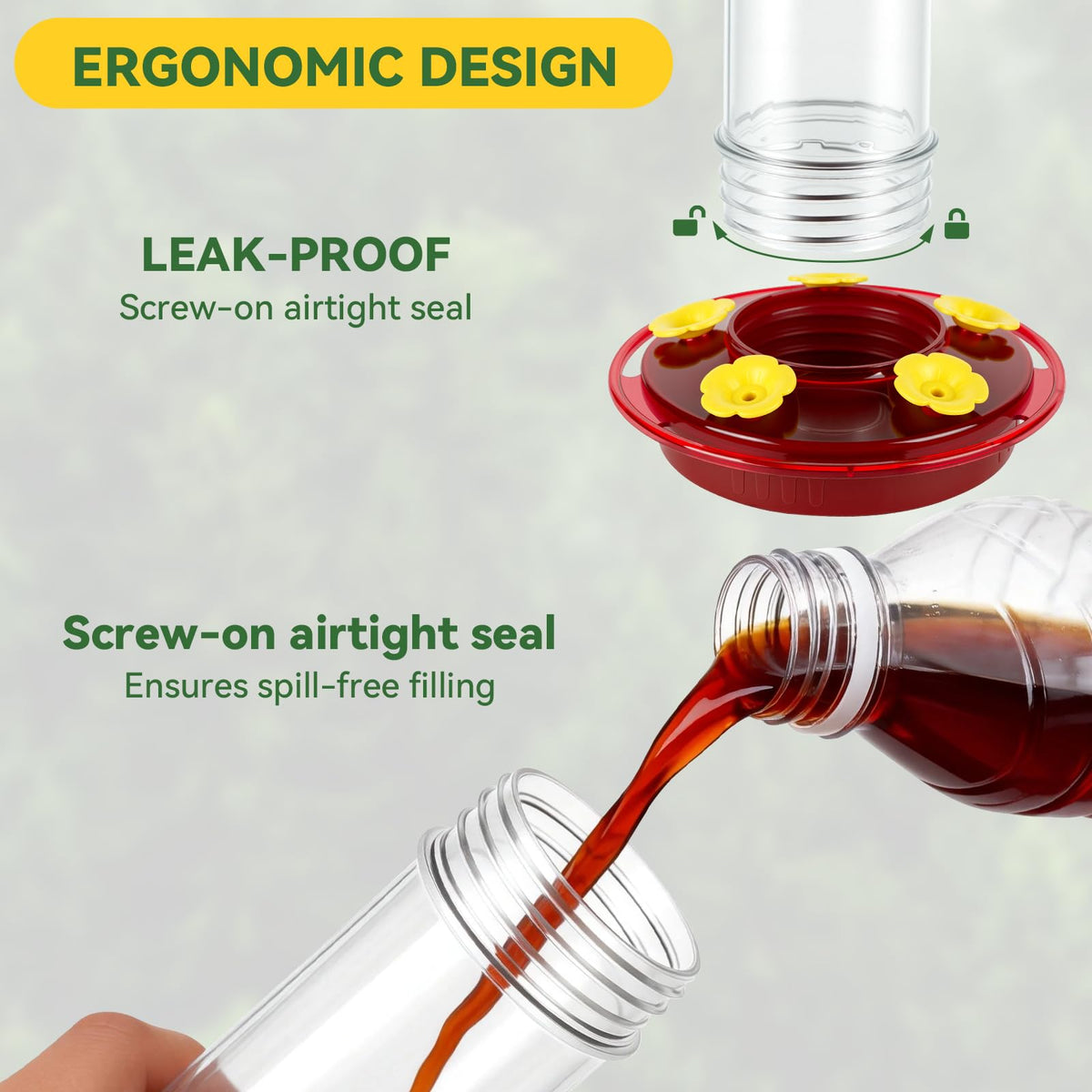 PENXUA clear plastic bottle allows quick nectar checks and refills.