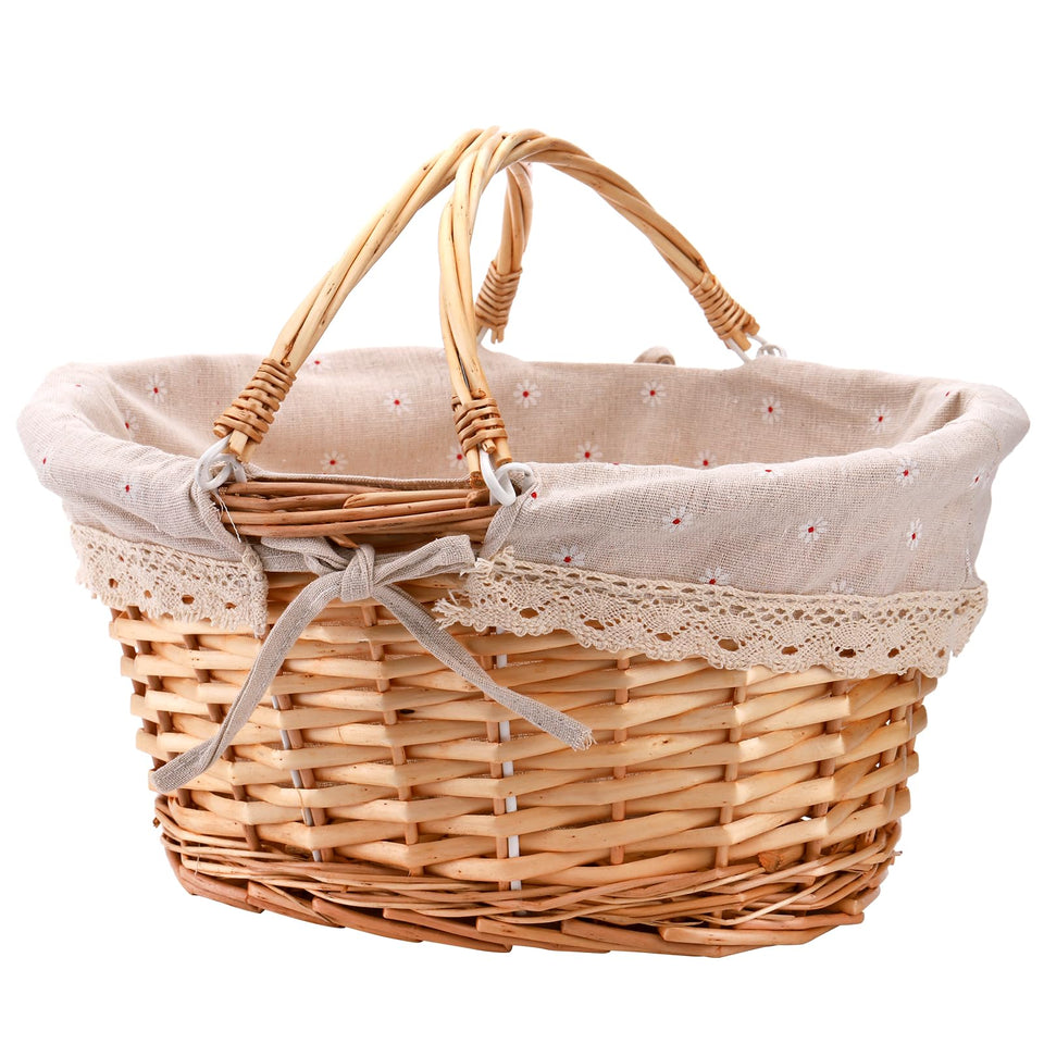 Peohud wicker picnic basket with double handles for easy carrying.