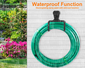 PeoMev garden hose rack stores hoses and cords to reduce clutter.