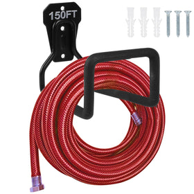 PeoMev metal hose holder on wall, sturdy storage for hoses.