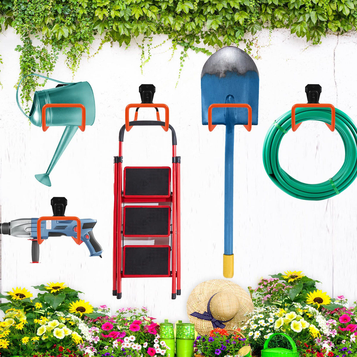 PeoMev metal hose holder attached to a fence showcasing durability.