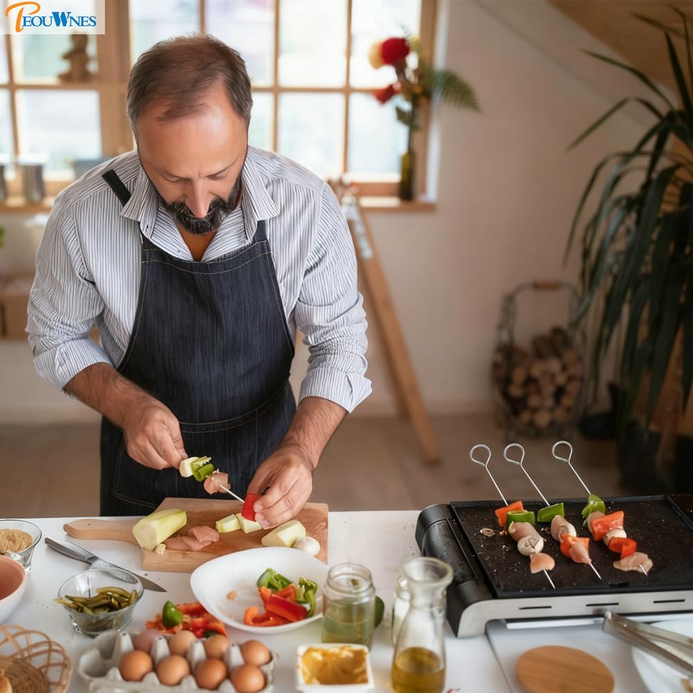 PEOUWNES 8-inch stainless steel skewers ideal for meats and vegetables.