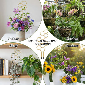 PEOVLVN gold-finish iron trellis adds elegance while resisting rust.