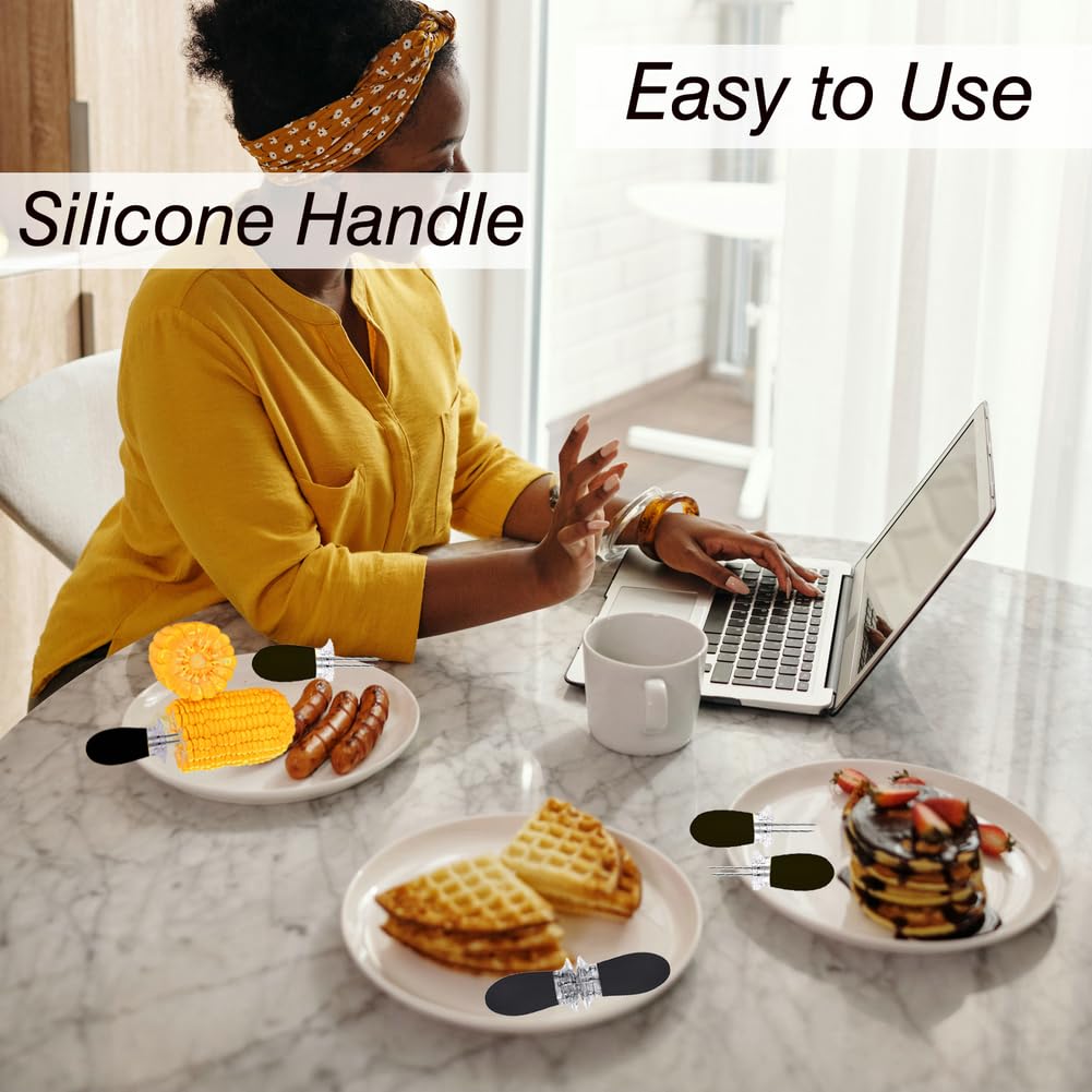PEOUWNES black corn holders with stainless steel pins for easy grip and rust resistance.