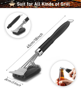 Pepeng grill scraper with built-in bottle opener for convenient grilling sessions.