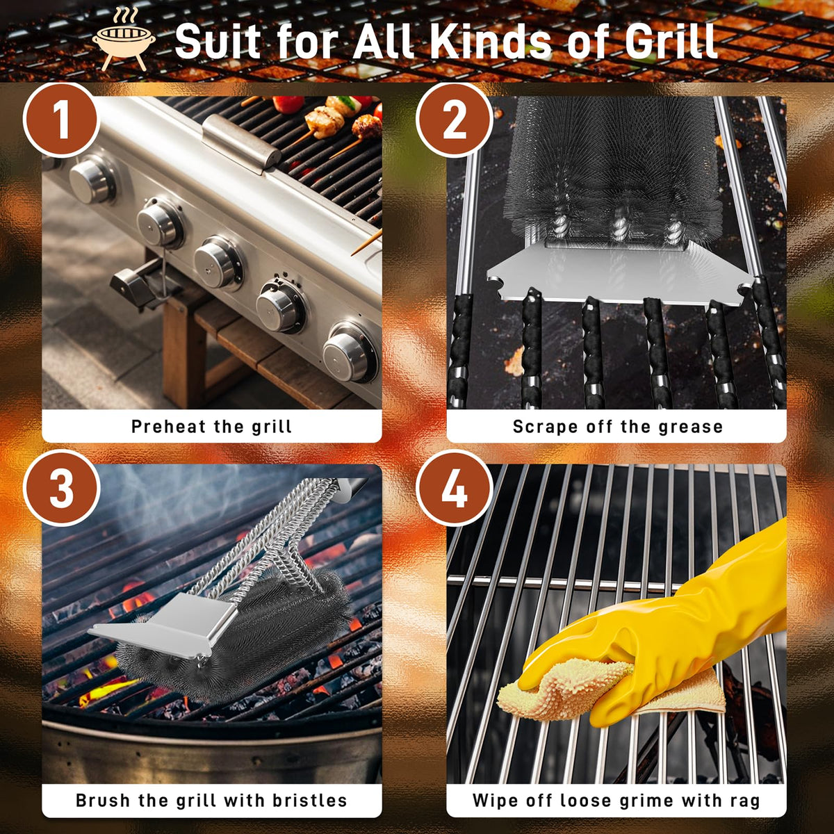 Pepeng versatile grill cleaner suitable for various grill types and setups.