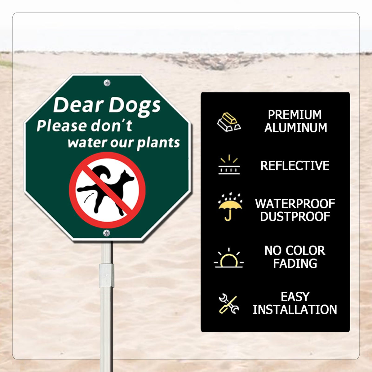 Peramarl yard stake post anchors the sign securely in various grounds.