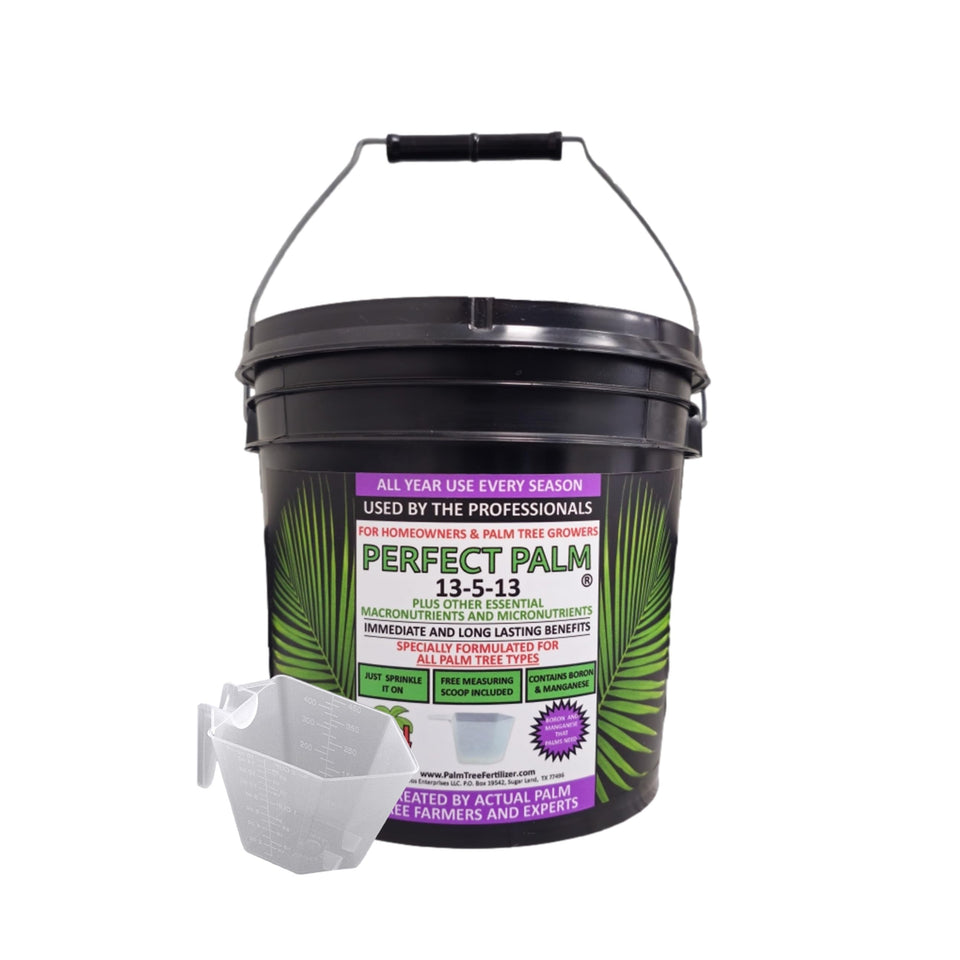 Perfect Palm dual action fertilizer scoop demonstrated for precise, easy ground application.