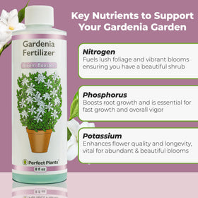 Perfect Plants Gardenia Liquid Fertilizer cap measures precise dosing for easy use.