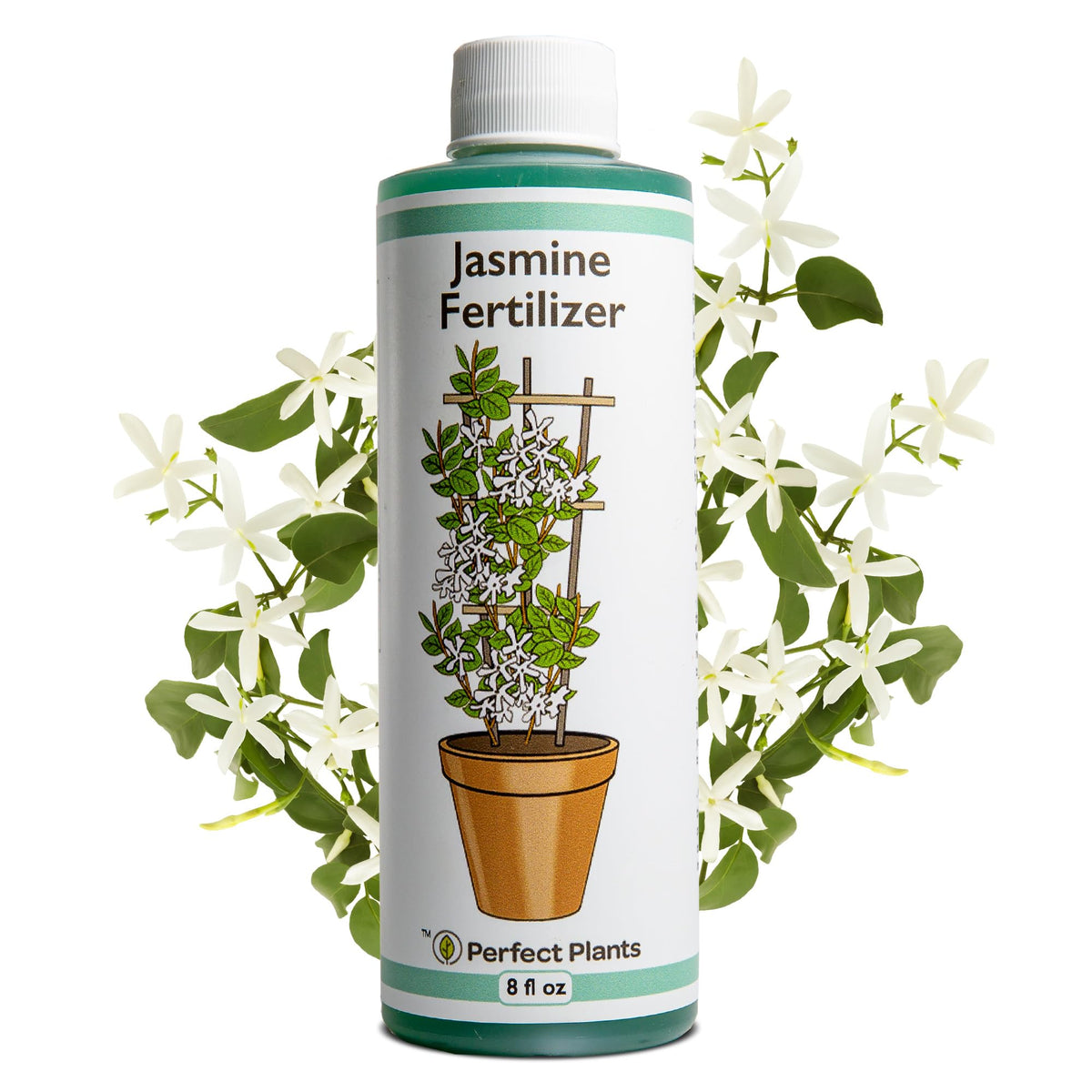 Perfect Plants Liquid Jasmine Fertilizer bottle promotes vibrant growth in jasmine vines.