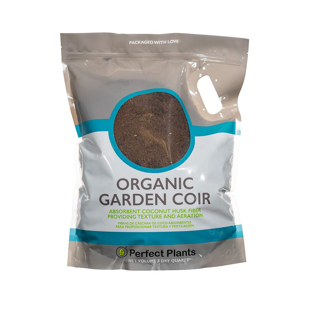 PERFECT PLANTS Organic Garden Coir 8qt bag demonstrates moisture retention for seedlings.
