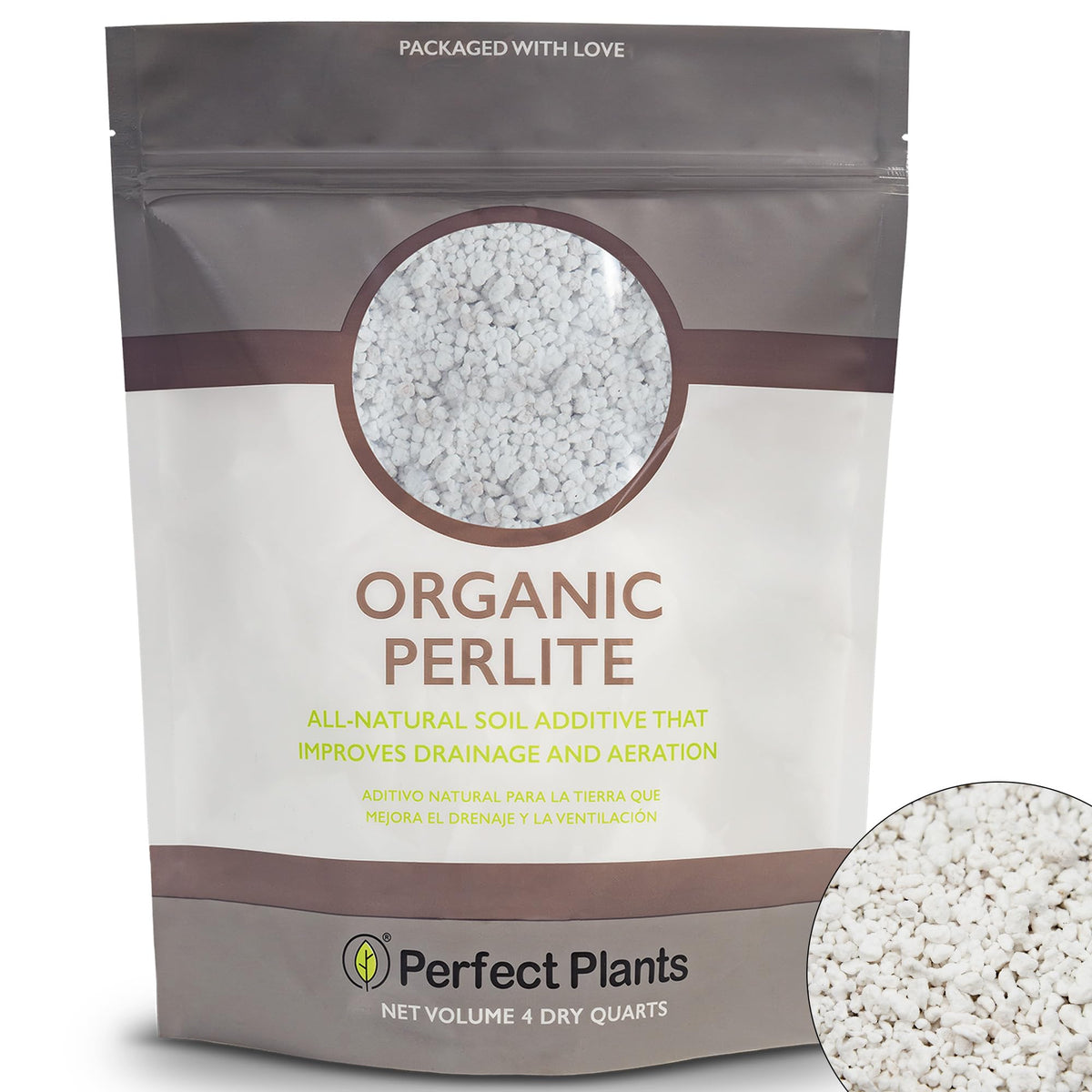 Perfect Plants Organic Perlite bag showcases airy soil enhancement for pots.