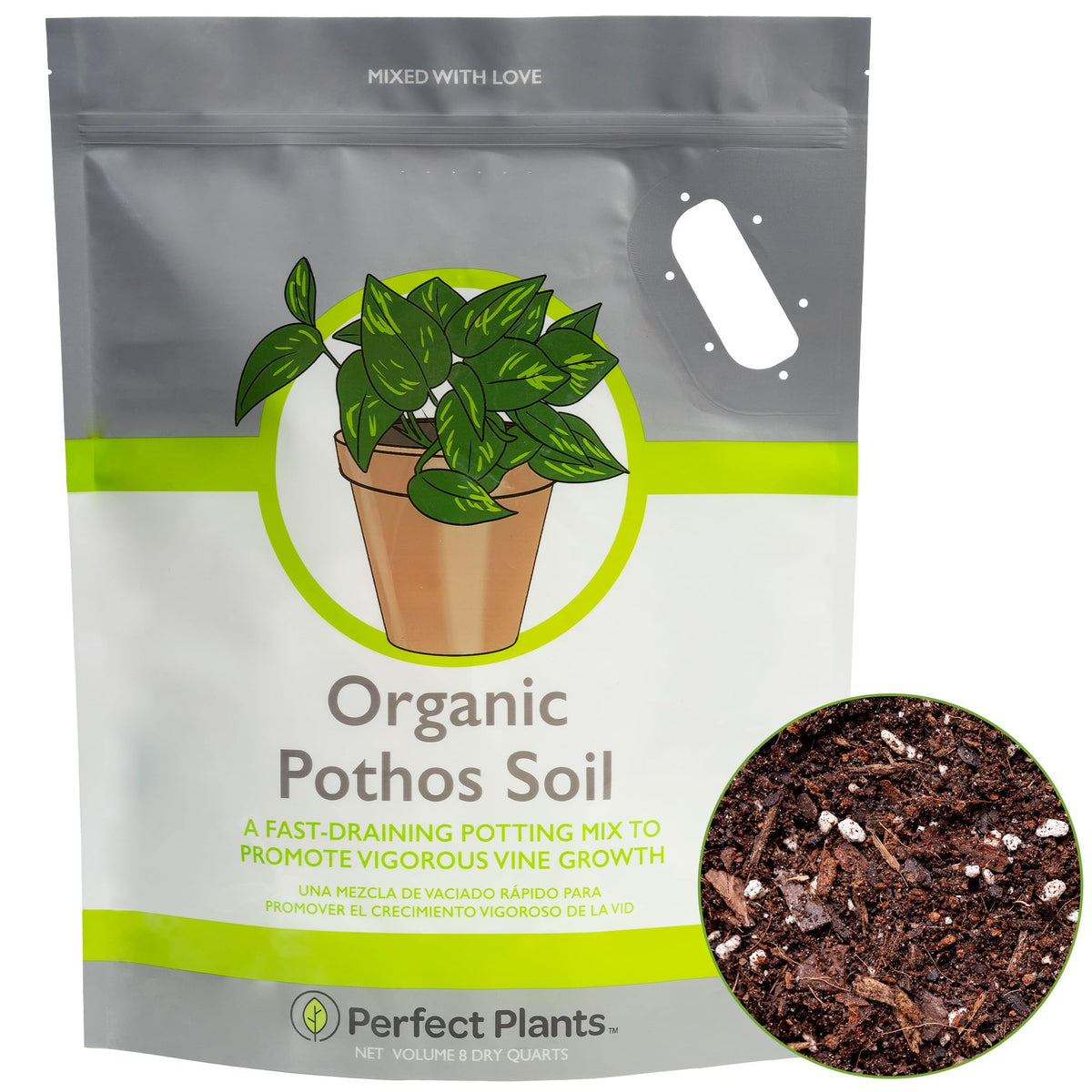 Perfect Plants Organic Pothos Soil coco-based blend supports healthy pothos indoors.