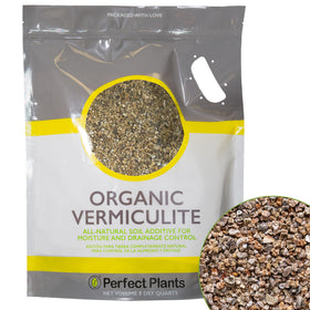 Perfect Plants Organic Vermiculite 8 dry quarts bag packaging improves soil texture and moisture management.