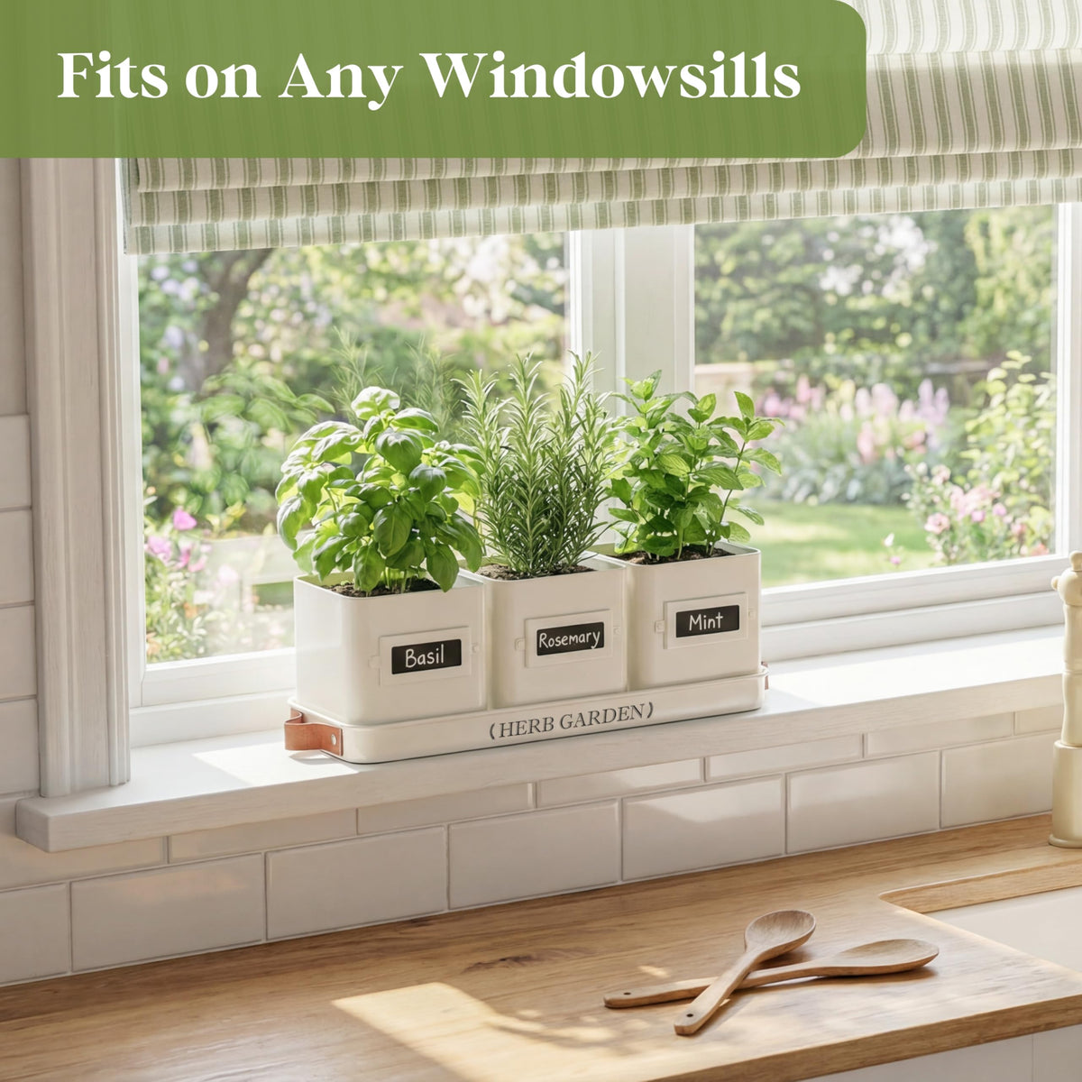PERFNIQUE compact windowsill setup showcasing square pots and tray